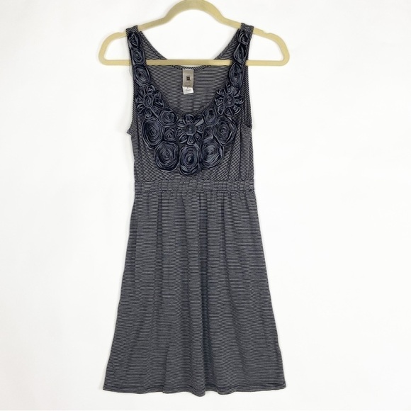 Needle and Thread Embossed Flower Detail Black Stripe Sleeveless Cotton Dress - Picture 1 of 16
